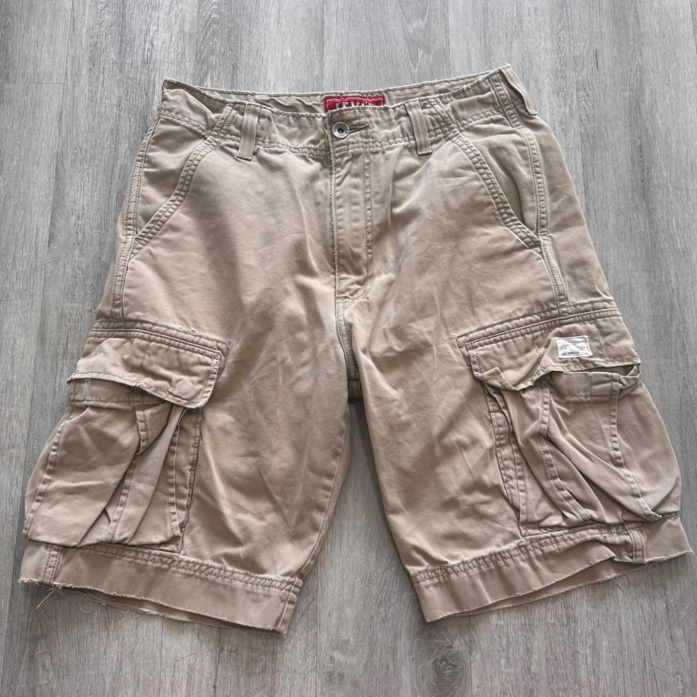 Levi's Mens Cargo Shorts Khaki Tan 100% Cotton Multi Pocket W32 Utility Casual
